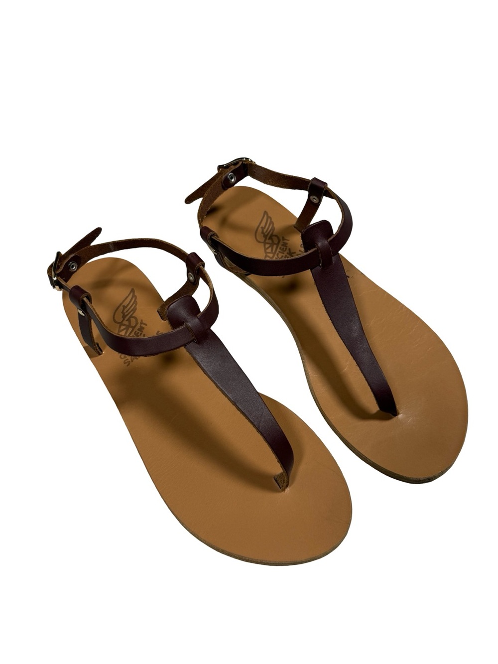 Ancient Greek Sandals Eu39 US 9 Brown Leather T Strap Thong Flat Sandals Resort